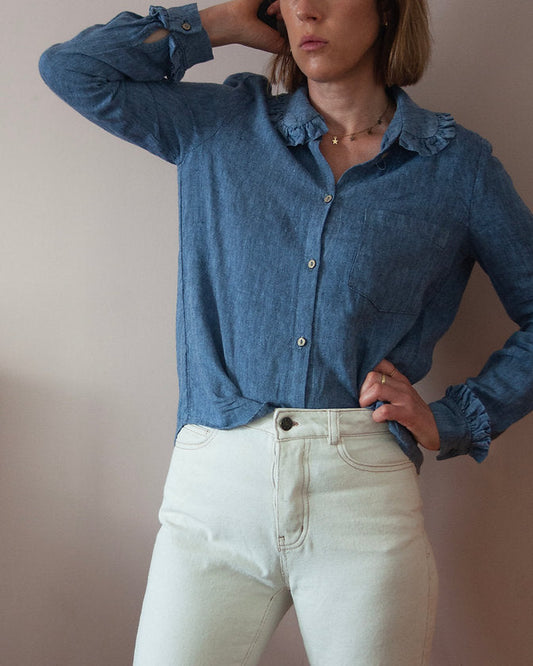 French Navy Belinda Button-up Shirt - Printed copy shop (+£7.00)