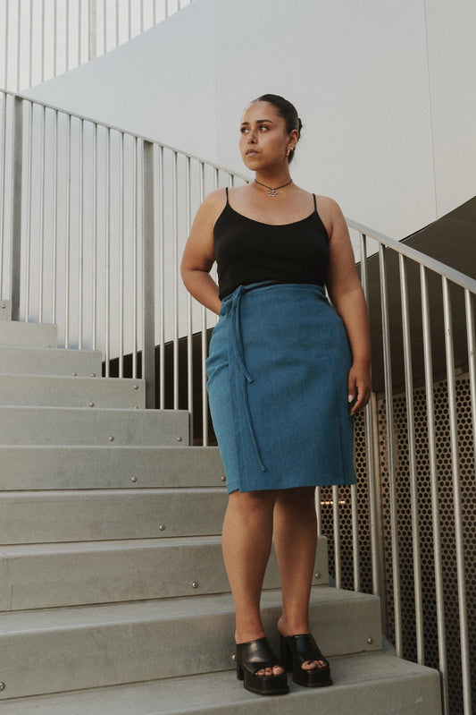 Puff and Pencil Strap Wrap Skirt