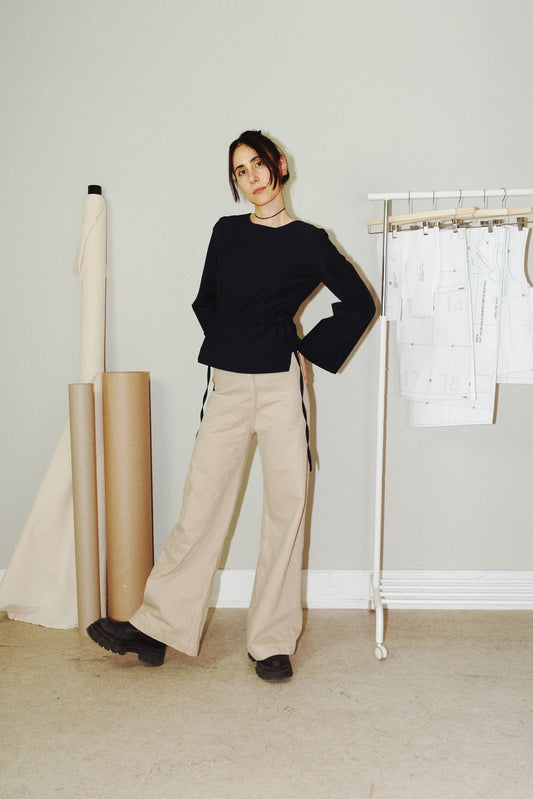 Puff and Pencil Tie Waist Blouse & Cone Sleeve